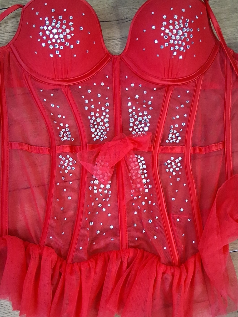 Victoria's Secret Runway Red Push-up Crystals Corset Garter Mini Dress Sexy 34C - Picture 16 of 16